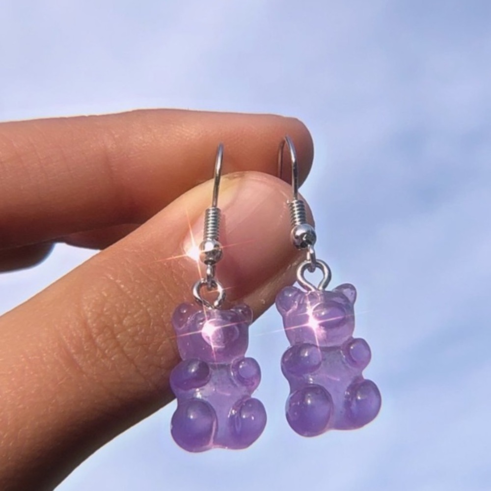 purple gummy bear earrings